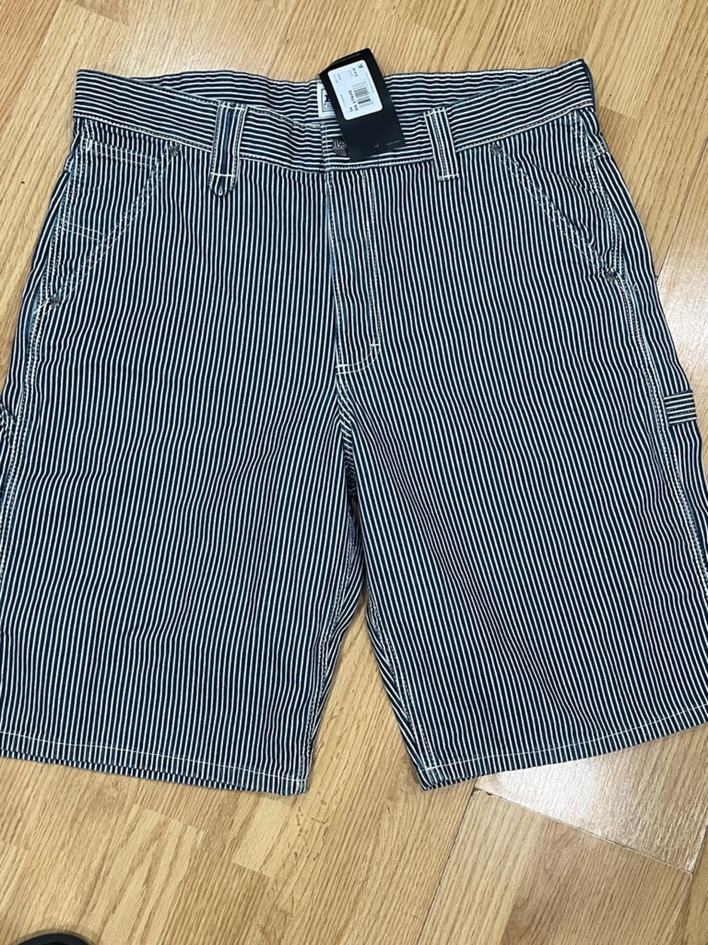 Lee Workwear Pinstripe Baggy Navy & White Carpenter Skater Shorts Jorts Size 34